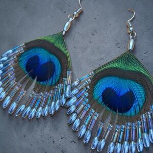 Gorgeous peacock fringe bead earrings